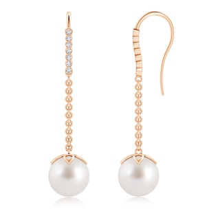 9mm AAA South Sea Pearl Long Dangle Earrings in Rose Gold