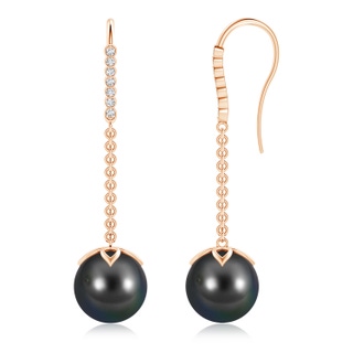 10mm AA Tahitian Pearl and Diamond Long Dangle Earrings in Rose Gold