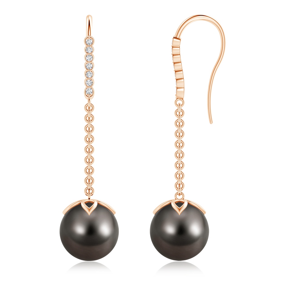 10mm AAA Tahitian Pearl and Diamond Long Dangle Earrings in Rose Gold 