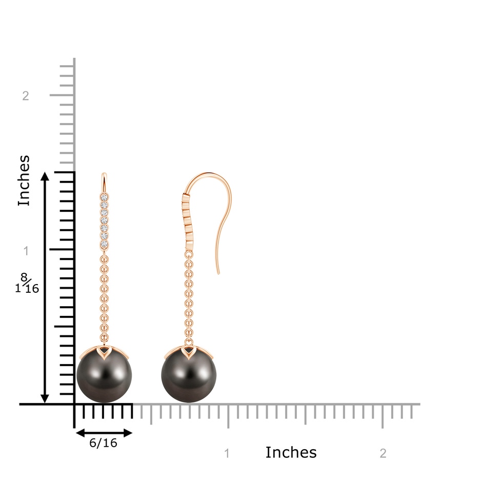 10mm AAA Tahitian Pearl and Diamond Long Dangle Earrings in Rose Gold product image