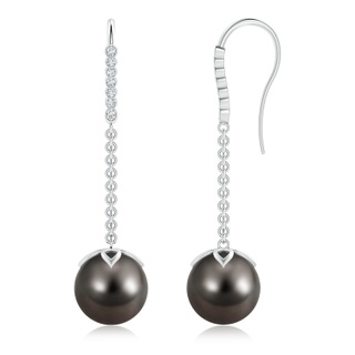 10mm AAA Tahitian Pearl and Diamond Long Dangle Earrings in White Gold