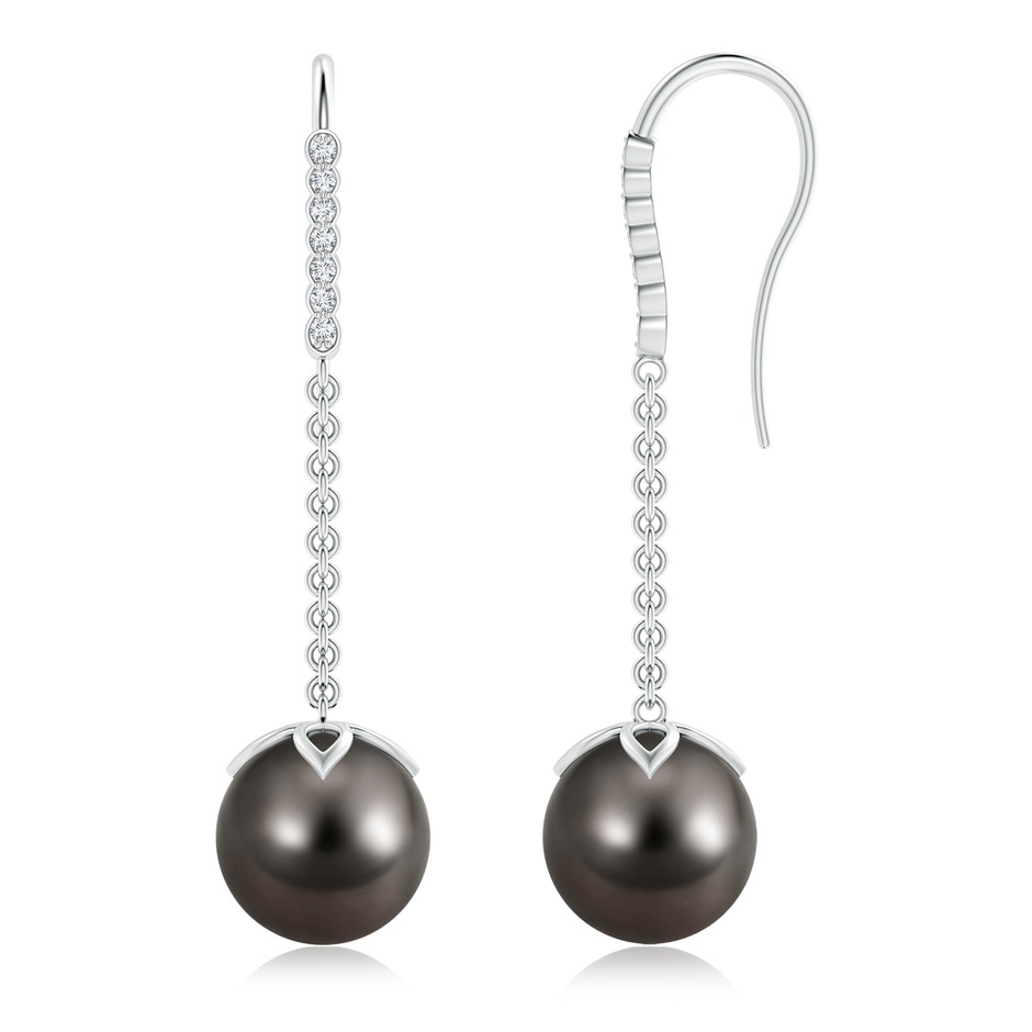 10mm AAA Tahitian Pearl and Diamond Long Dangle Earrings in White Gold 
