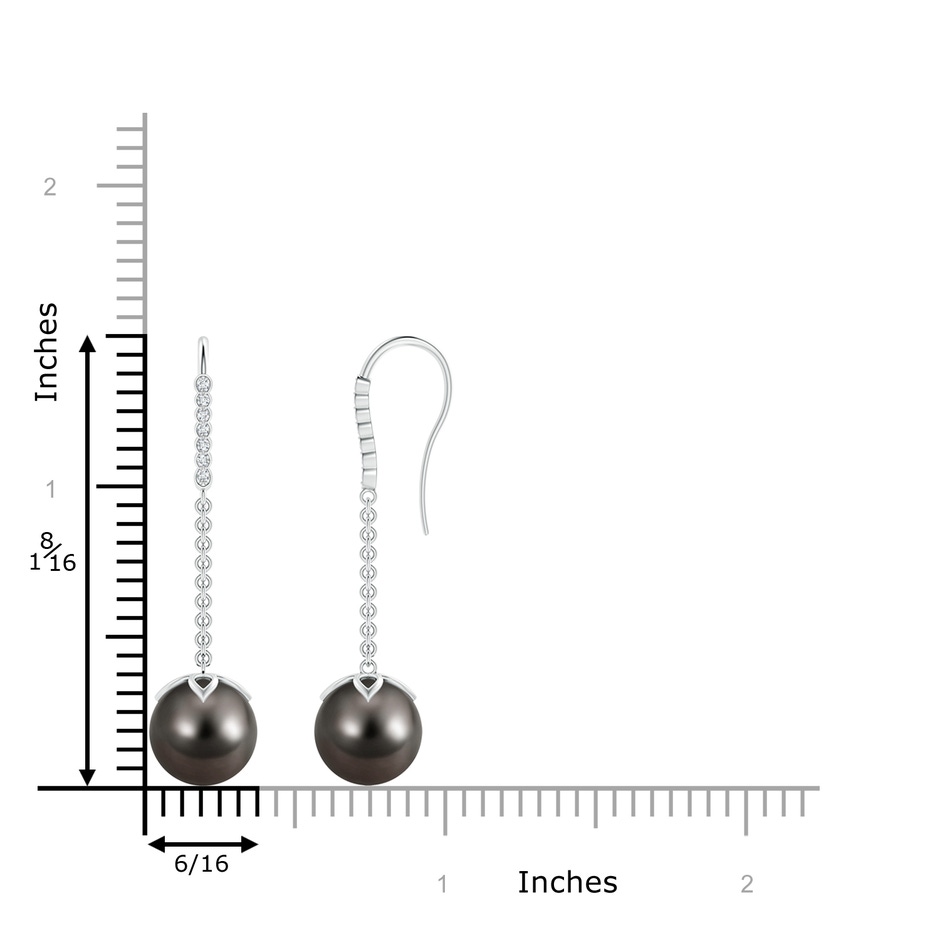 10mm AAA Tahitian Pearl and Diamond Long Dangle Earrings in White Gold product image