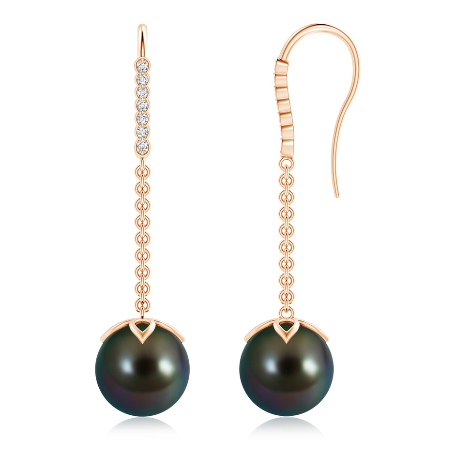 10mm AAAA Tahitian Pearl and Diamond Long Dangle Earrings in Rose Gold 