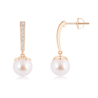 8mm AAA Akoya Cultured Pearl Drop Earrings with Diamonds in Rose Gold