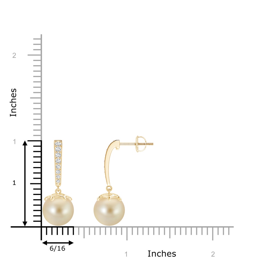 9mm AAA Golden South Sea Cultured Pearl Drop Earrings with Diamonds in Yellow Gold Product Image