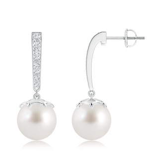 10mm AAA South Sea Cultured Pearl Drop Earrings with Diamonds in White Gold