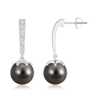 10mm AAA Tahitian Cultured Pearl Drop Earrings with Diamonds in White Gold