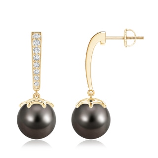 10mm AAA Tahitian Cultured Pearl Drop Earrings with Diamonds in Yellow Gold