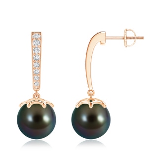 10mm AAAA Tahitian Cultured Pearl Drop Earrings with Diamonds in Rose Gold