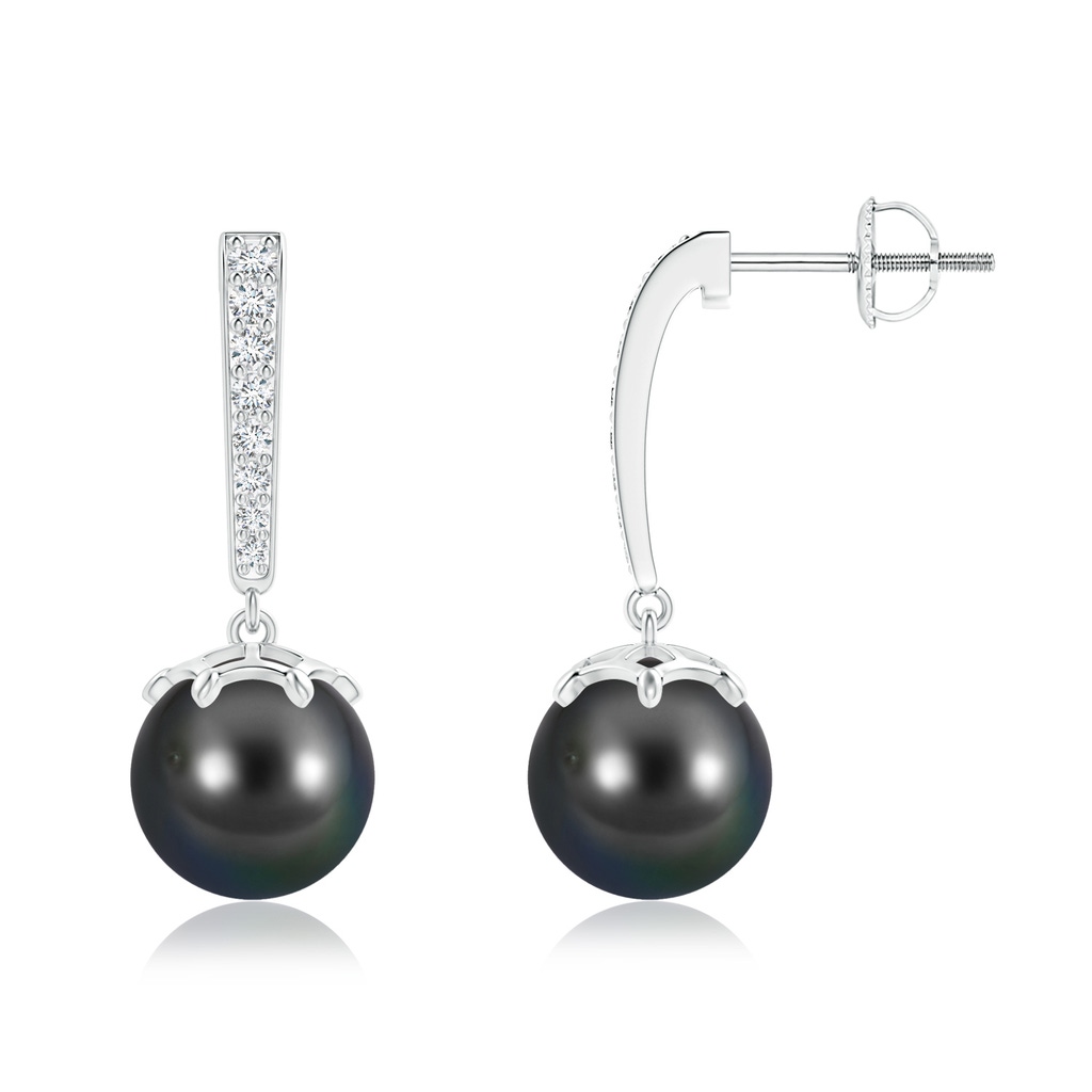 9mm AA Tahitian Cultured Pearl Drop Earrings with Diamonds in White Gold