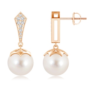 10mm AAAA Art Deco Style Freshwater Cultured Pearl Dangle Earrings in Rose Gold