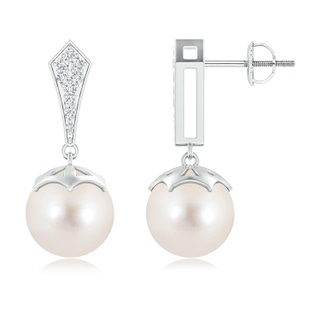 10mm AAAA Art Deco Style Freshwater Cultured Pearl Dangle Earrings in White Gold