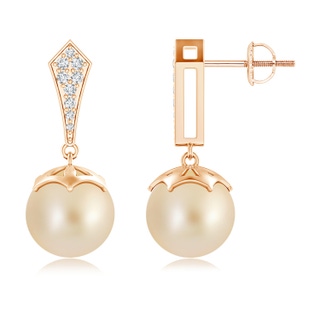 10mm AA Art Deco Style Golden South Sea Pearl Earrings in Rose Gold