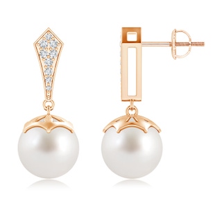 10mm AAA Art Deco Style South Sea Cultured Pearl Dangle Earrings in Rose Gold