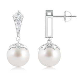 10mm AAA Art Deco Style South Sea Cultured Pearl Dangle Earrings in White Gold