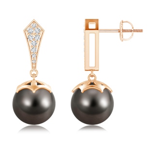 10mm AAA Art Deco Style Tahitian Cultured Pearl Dangle Earrings in Rose Gold