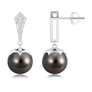 10mm AAA Art Deco Style Tahitian Cultured Pearl Dangle Earrings in White Gold