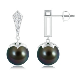 10mm AAAA Art Deco Style Tahitian Cultured Pearl Dangle Earrings in White Gold