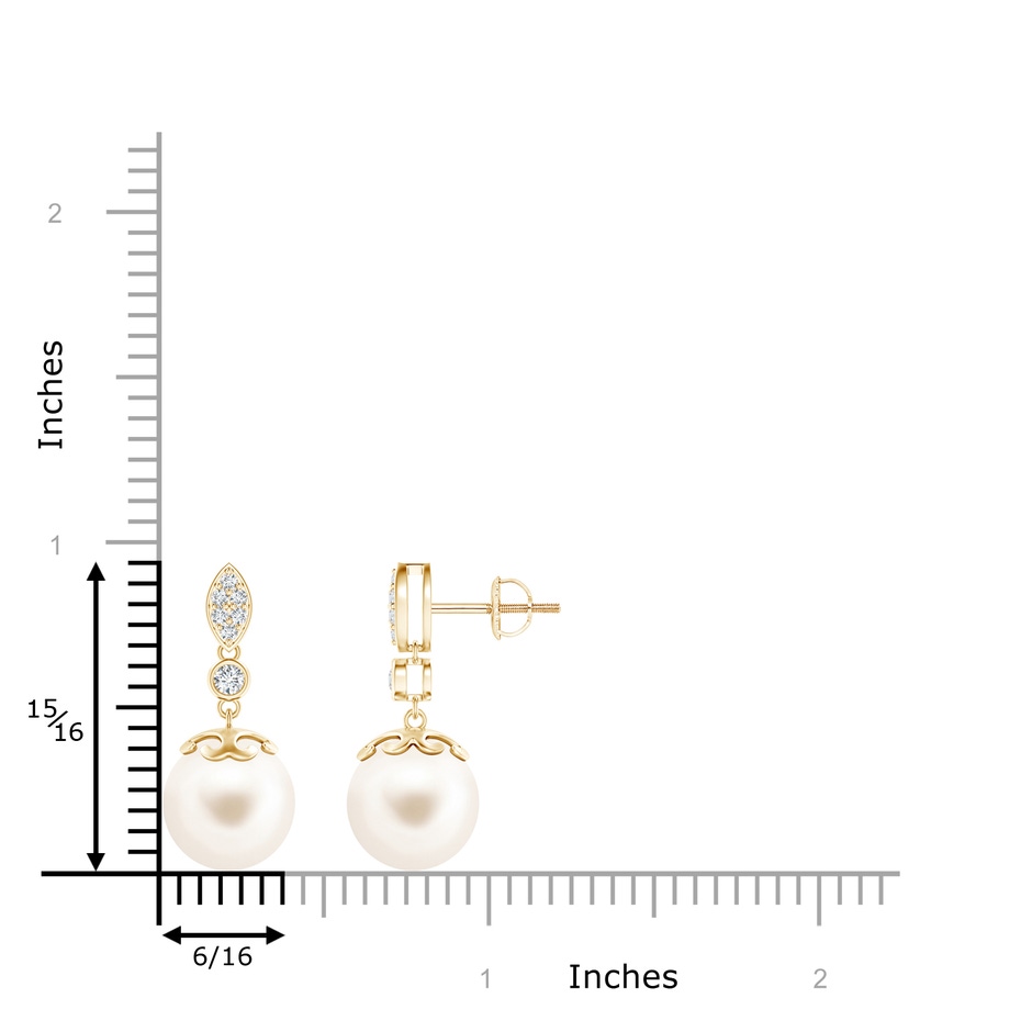 10mm AAA Freshwater Pearl Earrings with Diamond Leaf Motif in Yellow Gold product image