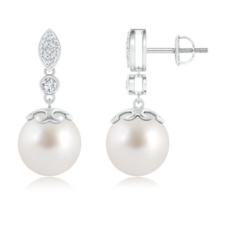 10mm AAA South Sea Cultured Pearl Earrings with Diamond Leaf Motif in White Gold