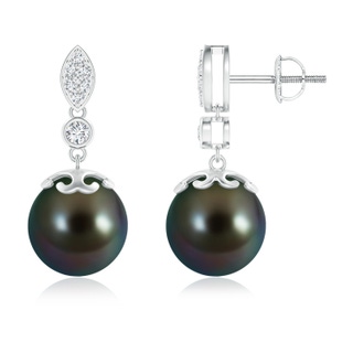 10mm AAAA Tahitian Cultured Pearl Earrings with Diamond Leaf Motif in White Gold