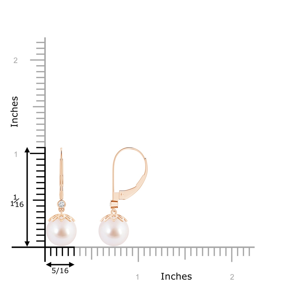 8mm AAA Akoya Cultured Pearl Drop Earrings with Diamond in Rose Gold Product Image