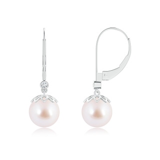 8mm AAA Akoya Cultured Pearl Drop Earrings with Diamond in White Gold