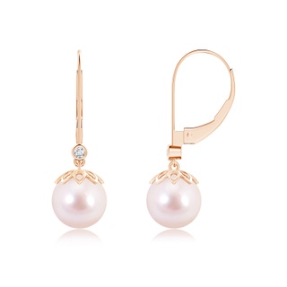8mm AAAA Akoya Cultured Pearl Drop Earrings with Diamond in Rose Gold