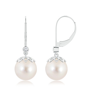 10mm AAAA Freshwater Cultured Pearl Drop Earrings with Diamond in 9K White Gold