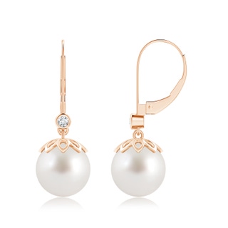 10mm AAA South Sea Pearl Drop Earrings with Diamond in Rose Gold