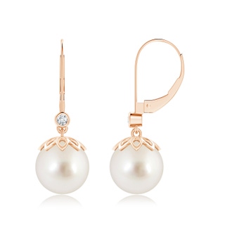 10mm AAAA South Sea Pearl Drop Earrings with Diamond in Rose Gold