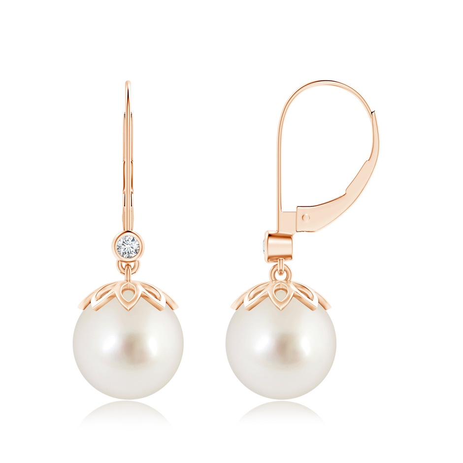 10mm AAAA South Sea Pearl Drop Earrings with Diamond in Rose Gold 