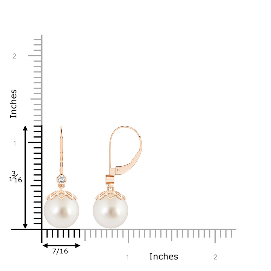 10mm AAAA South Sea Pearl Drop Earrings with Diamond in Rose Gold product image