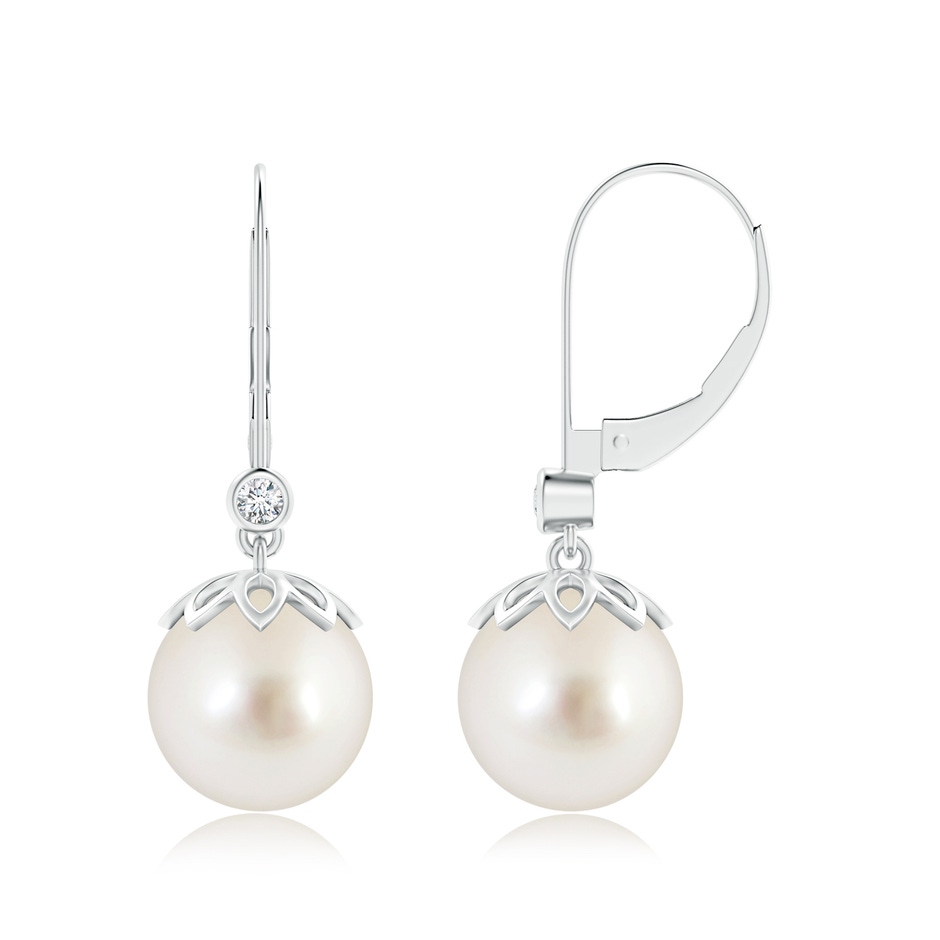 10mm AAAA South Sea Pearl Drop Earrings with Diamond in White Gold 