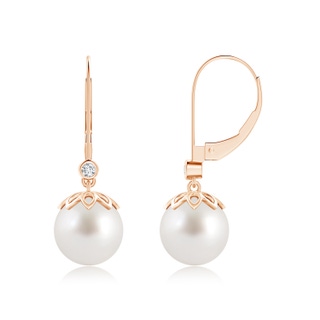 9mm AAA South Sea Pearl Drop Earrings with Diamond in 10K Rose Gold