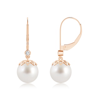 9mm AAA South Sea Pearl Drop Earrings with Diamond in Rose Gold