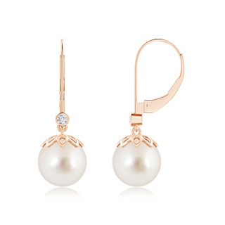 9mm AAAA South Sea Pearl Drop Earrings with Diamond in Rose Gold