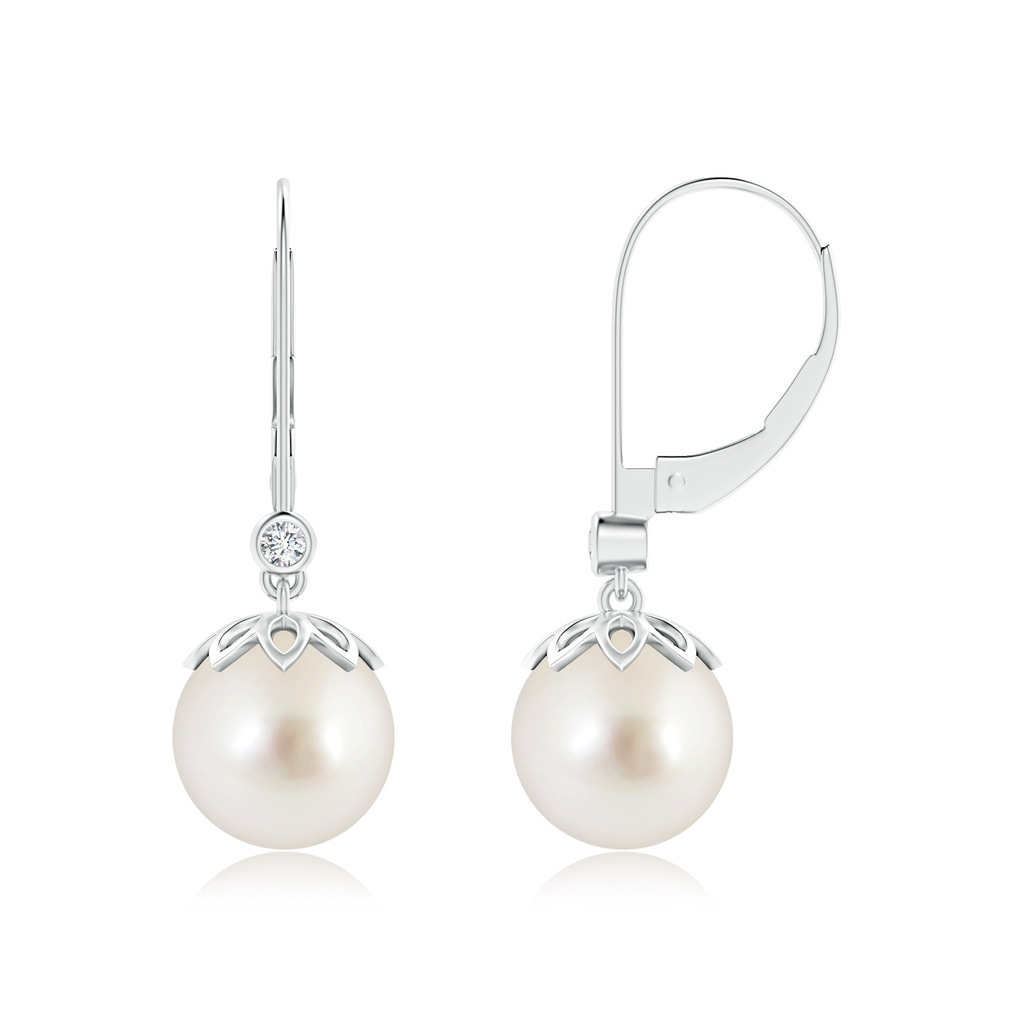 9mm AAAA South Sea Pearl Drop Earrings with Diamond in White Gold