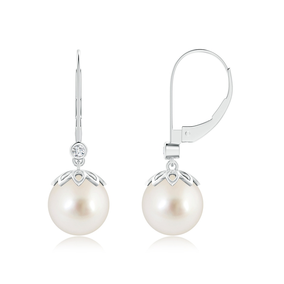 9mm AAAA South Sea Pearl Drop Earrings with Diamond in White Gold 