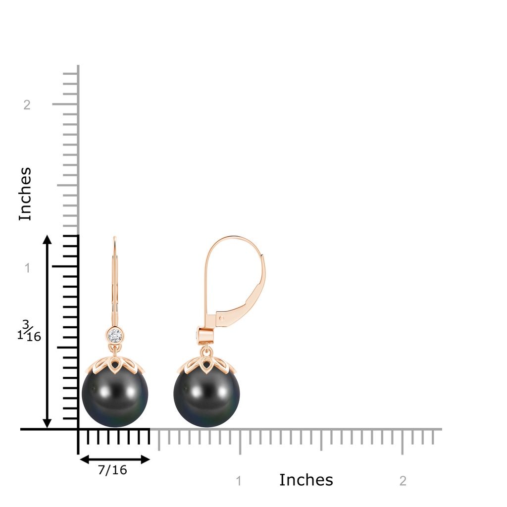 10mm AA Tahitian Pearl Drop Earrings with Diamond in Rose Gold Product Image