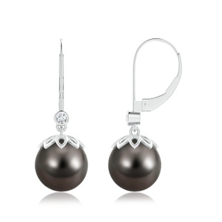 10mm AAA Tahitian Pearl Drop Earrings with Diamond in White Gold