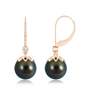 10mm AAAA Tahitian Pearl Drop Earrings with Diamond in Rose Gold