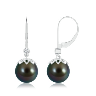 10mm AAAA Tahitian Pearl Drop Earrings with Diamond in White Gold