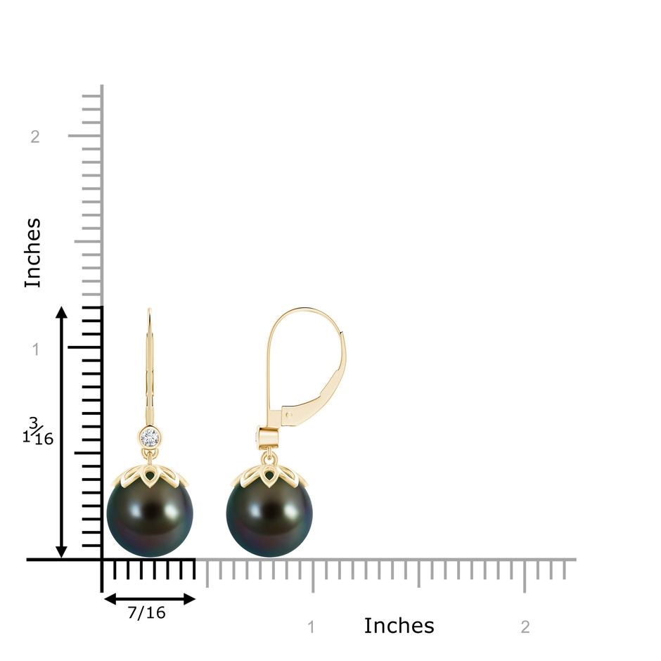 10mm AAAA Tahitian Pearl Drop Earrings with Diamond in Yellow Gold product image