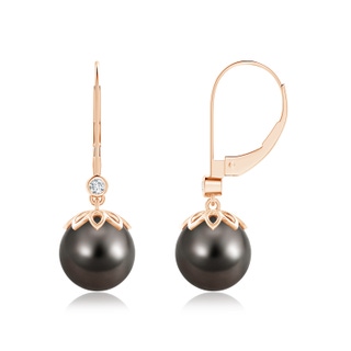 9mm AAA Tahitian Pearl Drop Earrings with Diamond in Rose Gold