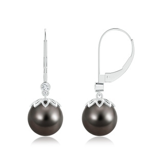 9mm AAA Tahitian Pearl Drop Earrings with Diamond in White Gold