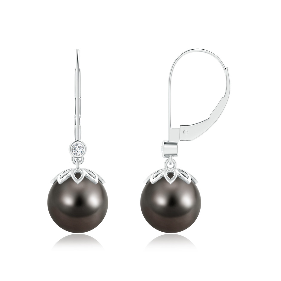 9mm AAA Tahitian Pearl Drop Earrings with Diamond in White Gold 