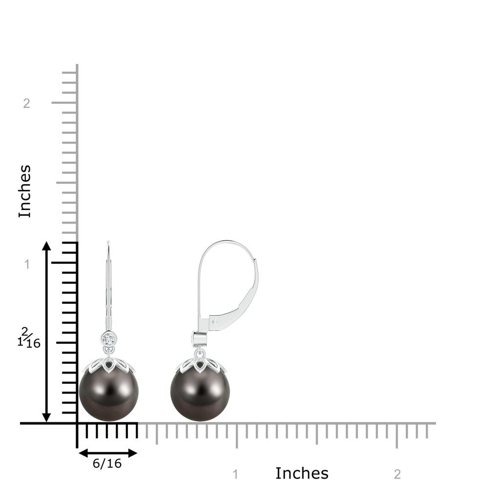 9mm AAA Tahitian Pearl Drop Earrings with Diamond in White Gold Product Image