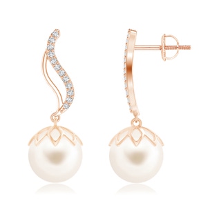 10mm AAA Freshwater Cultured Pearl Flame Earrings with Diamonds in Rose Gold